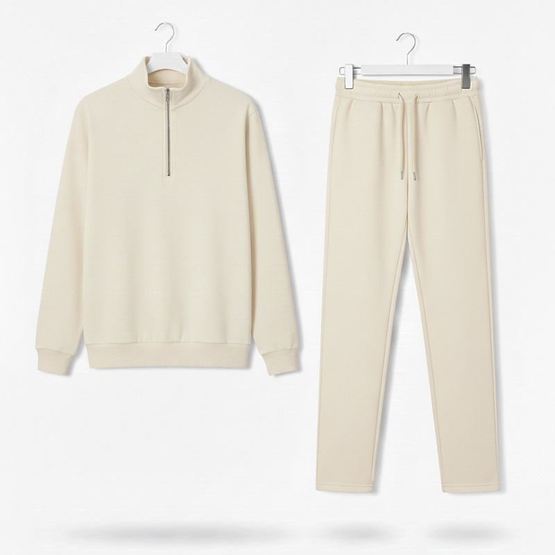 ست مردانه نیم زیپ و شلوار جاگر مدل Behshad-کرم