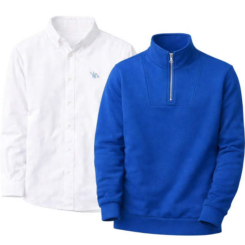 پکیج دورس مردانه نیم زیپ مدل Behbod-آبی  پیراهن مردانه سفید VQ